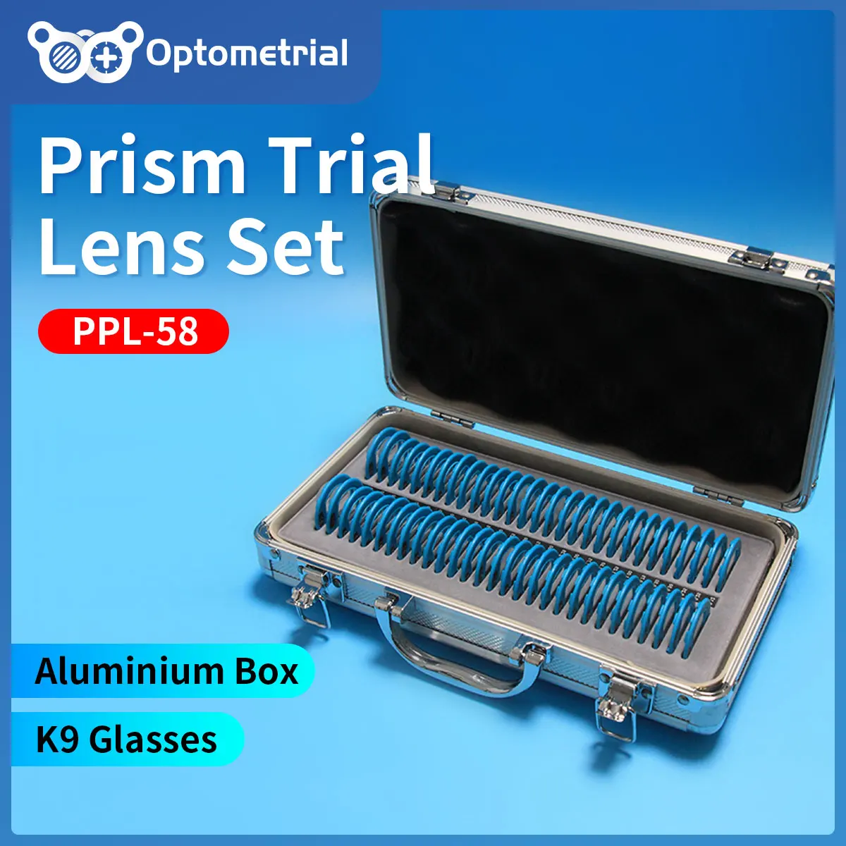 Optometry Prism Trial Lens Set 58 pcs Aluminium Carrying Case Mini 0.12 Prism Delta Max 10.00 Prism Delta