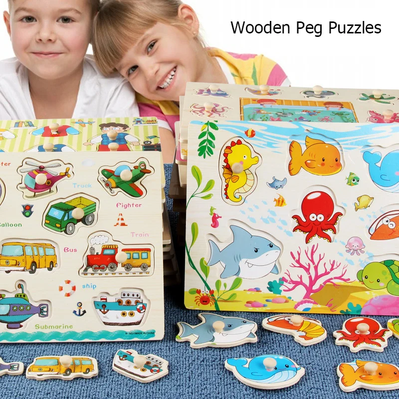 

Wooden Montessori Pegboard Puzzle For Toddlers - Letters, Numbers, Fruits & Shapes Learning Toy, Jigsaw Learning Puzzles
