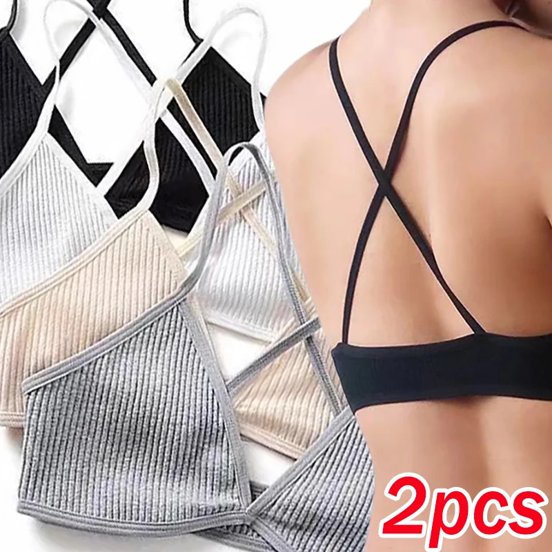 1/2pcs Seamless Lingerie Cotton Bras for Women Thin Unlined Bralette Sexy Deep V Triangle Cup Cross Beauty Back Bra Underwear