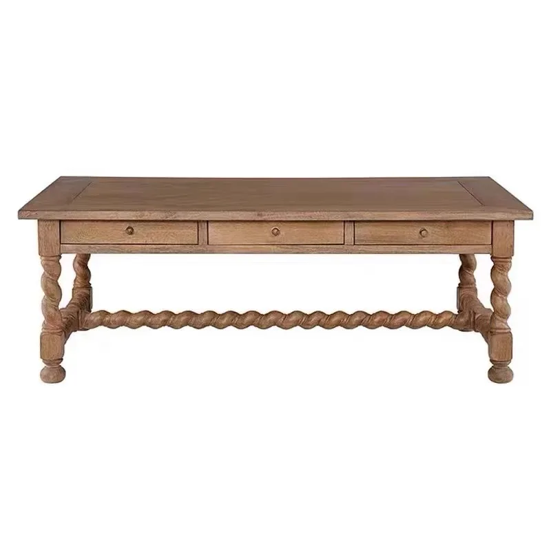 American solid wood coffee table living room simple rectangular with drawers tea table French retro old