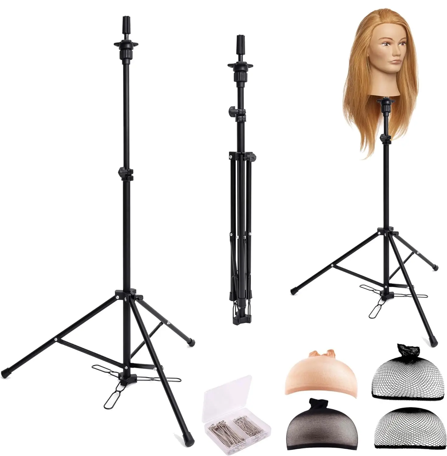 

Adjustable Wig Stand Tripod with Foot Panel, Holds Mannequin Heads, Includes Caps & Pins, 35.4-52.4 Inch Height