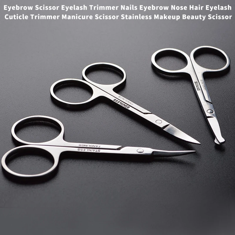 مجموعة مقصات العناية بالفولاذ المقاوم للصدأ - تصميم مكون من 3 أطراف (دائرية/مقولة/مستقيمة) للحواجب والرموش وشعر الأنف والعناية بالأظافر #1