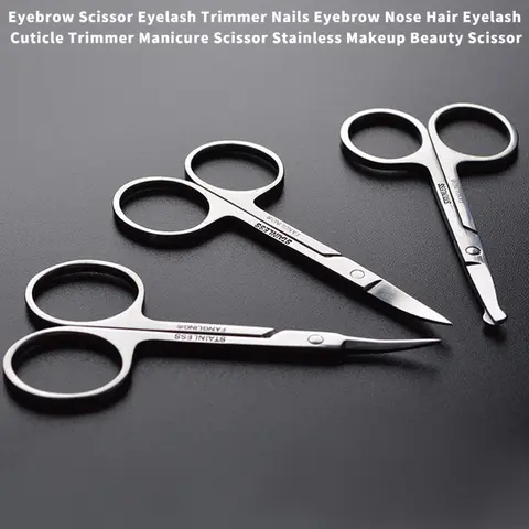 Stainless Steel Grooming Scissors Set - 3-Tip Design (Round/Upturned/Straight) for Eyebrows, Eyelashes, Nose Hair & Nail Care