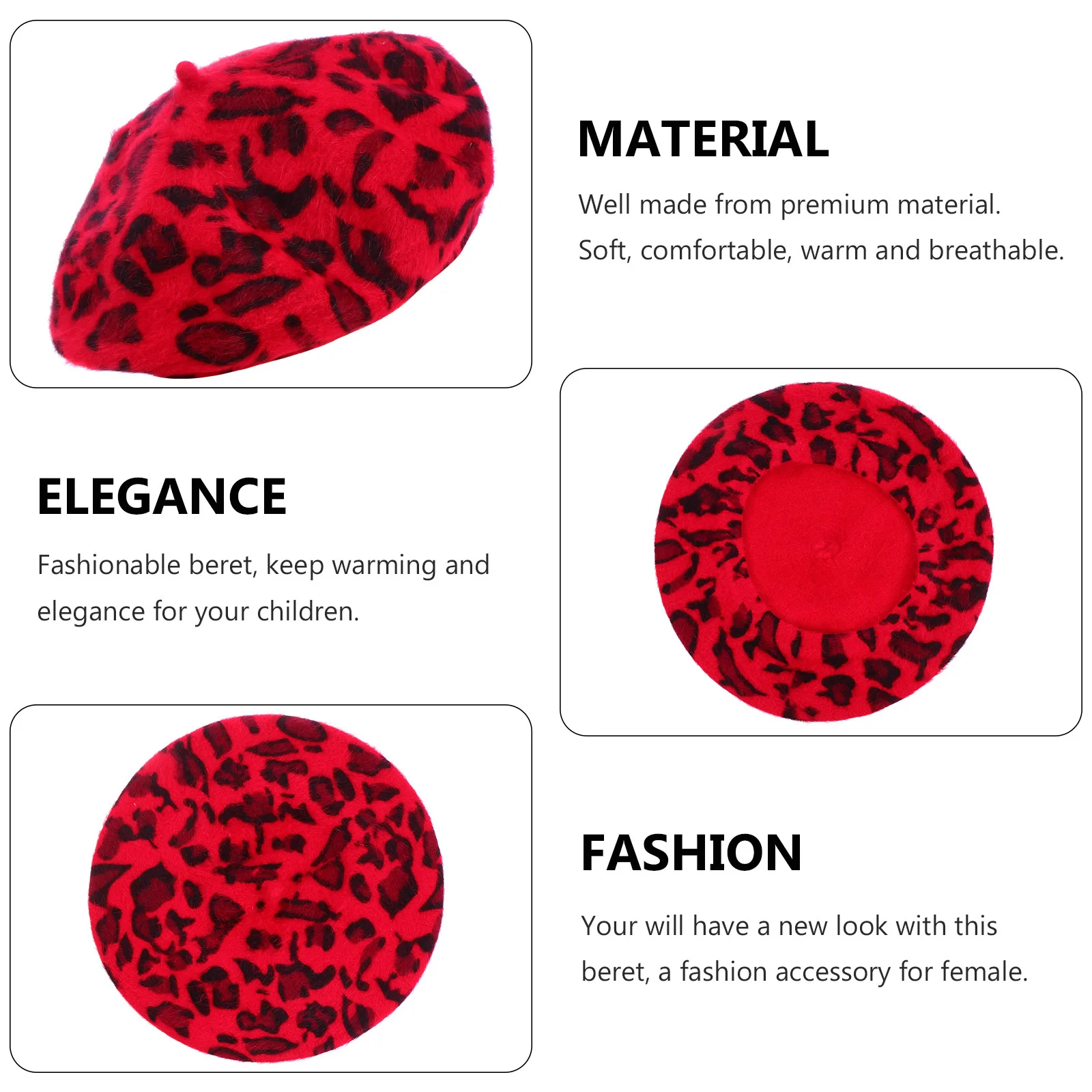 

1Pcs Female Beret Hat Stylish Leopard Pattern Comfortable Breathable Premium Material Fashionable Winter Spring Autumn Accessory