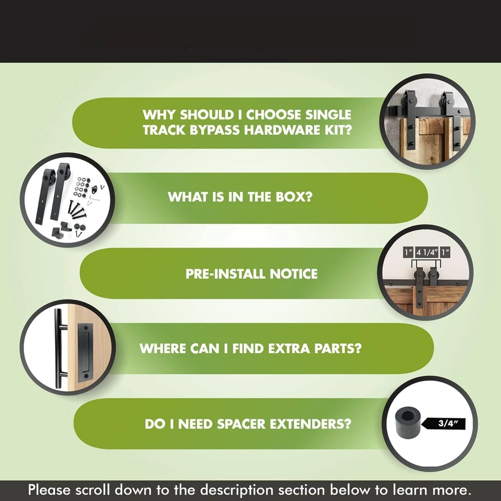 Black Rustic Single Track Bypass Sliding Barn Door Hardware Kit, for Two/Double Doors,7ft Long Flat Track, Classic Design Roller