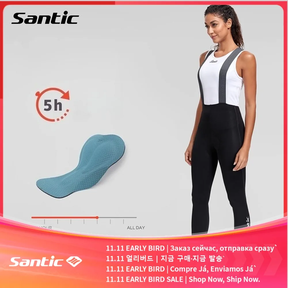 Santic Women's Cycling Bib Tights Spring Autumn Quick Dry Breathable Road Bike Padded Long Cycling Pants TL25C04283