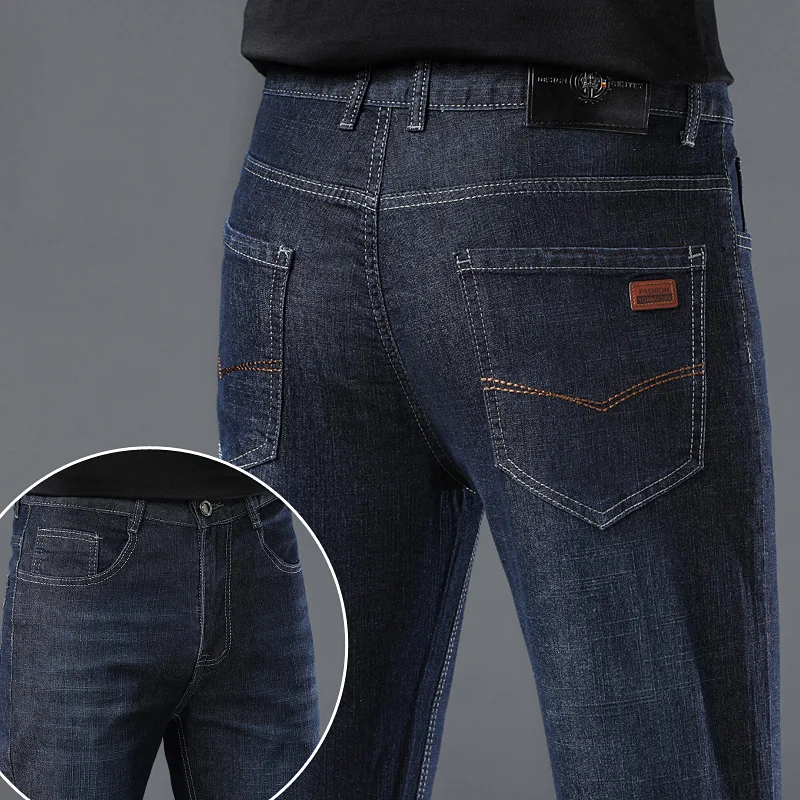 2025 New Fashion Men\'s Casual Black Blue Cotton Jeans Classic Style Male Denim Trousers Stretch Slim Fit Pants Plus Size 28-40