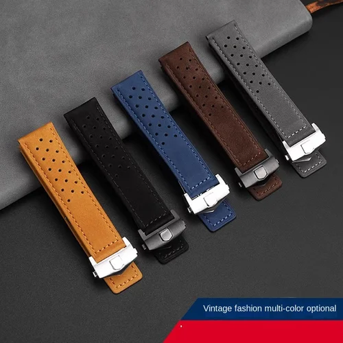 Imagen 2 del producto For Citizen eco drive FF series CA4500 CA4505 CA4503 vintage cowhide watch strap Black blue brown Dark brown 22mm accessories