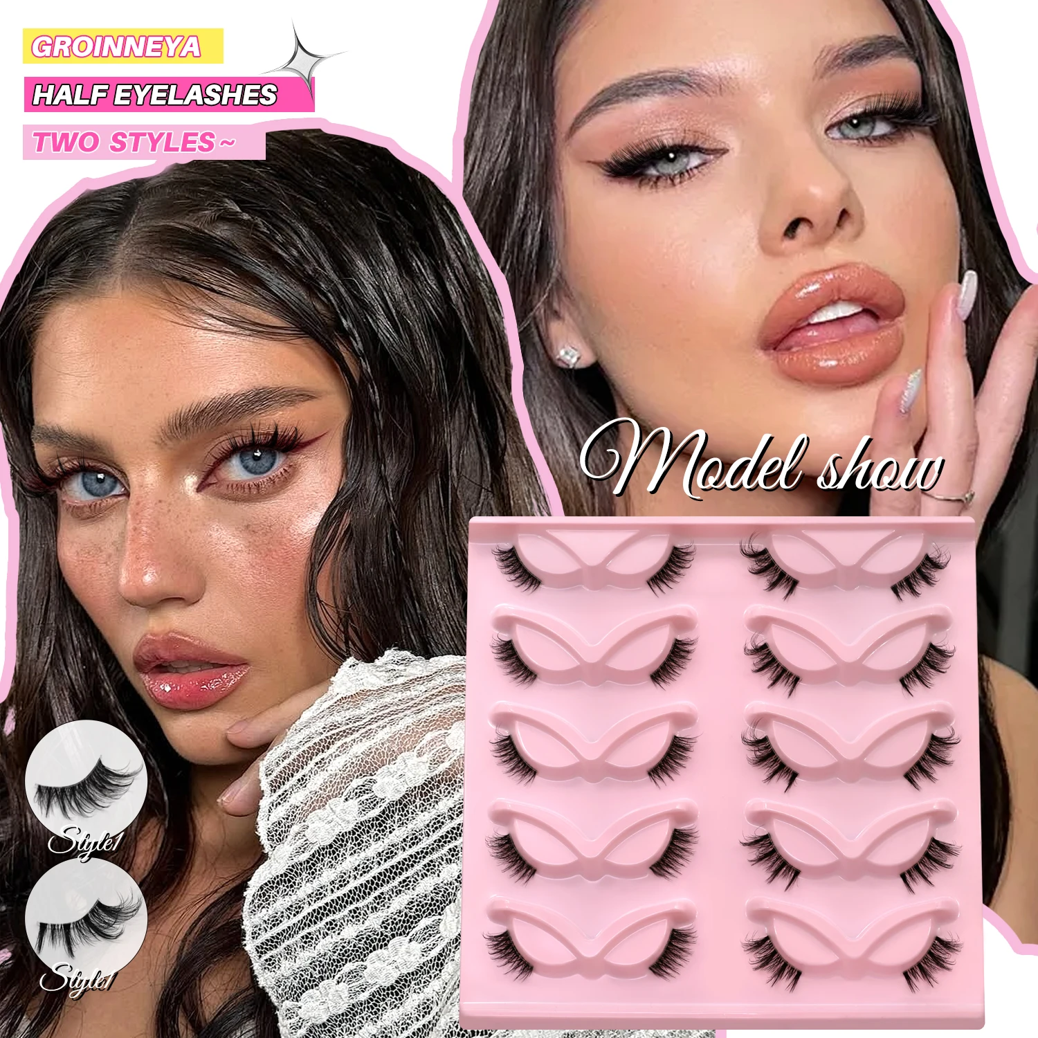 ラスヴィレ ハーフキャットアイラッシュ ナチュラルふわふわハーフアイラッシュ ミックススタイル クリアバンドラッシュ ソフトウィスピー 3Dフェイクミンクラッシュ