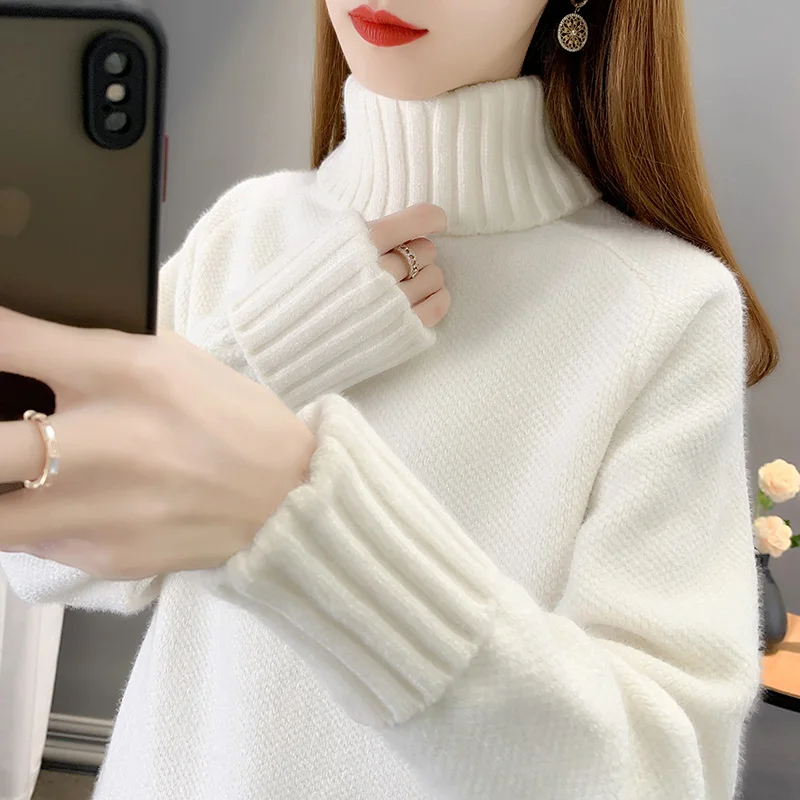 

Women's High Collar Thiened Mink Velvet Sweater Loose Fce Lined Lazy Sle Knitted Top Warm Cozy Pure Color Commute