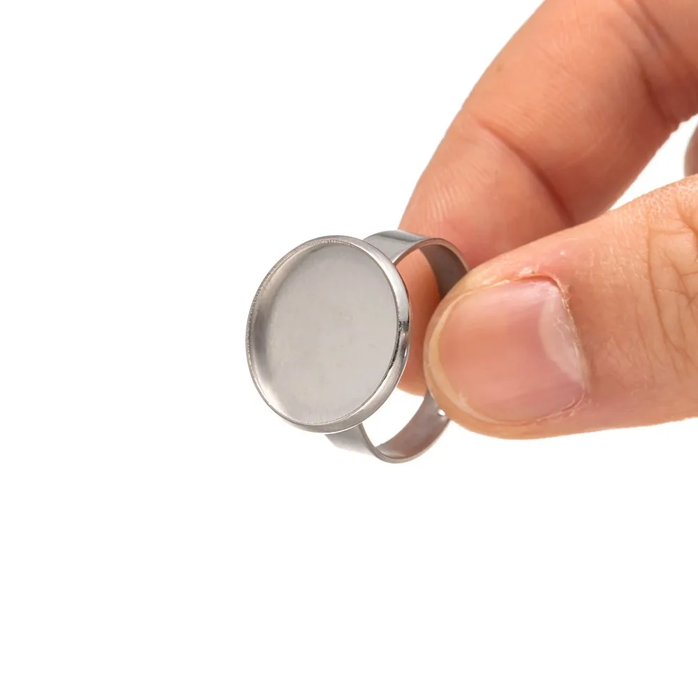 10Pcs 6/8/10/12/14/16/18/20mm Stainless Steel Adjustable Ring Glass Cabochons Setting Blank Base DIY Jewelry Making Accessories