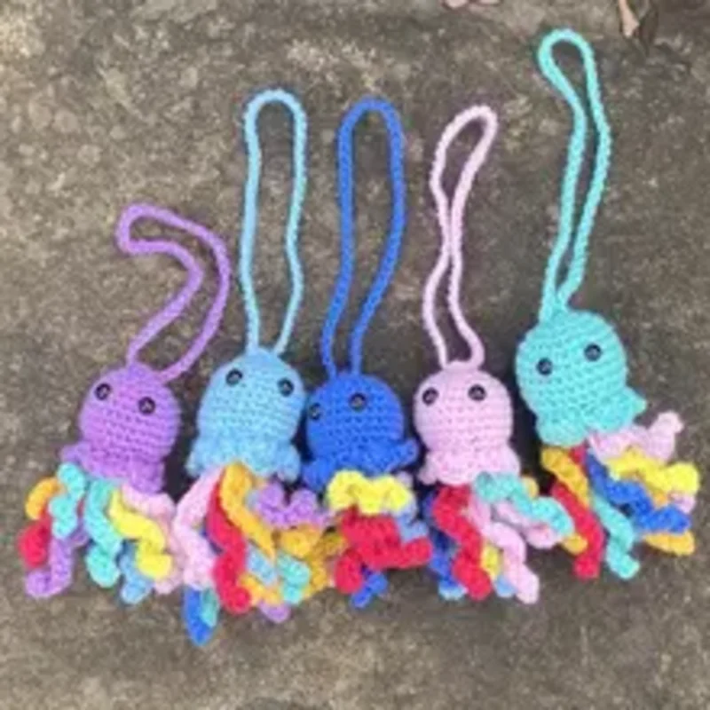 Car Hanging Octopus Cute Multi-colors Handmade Crochet Sea Animal Auto Rear View Mirror Handmade Decoration Car Accessories