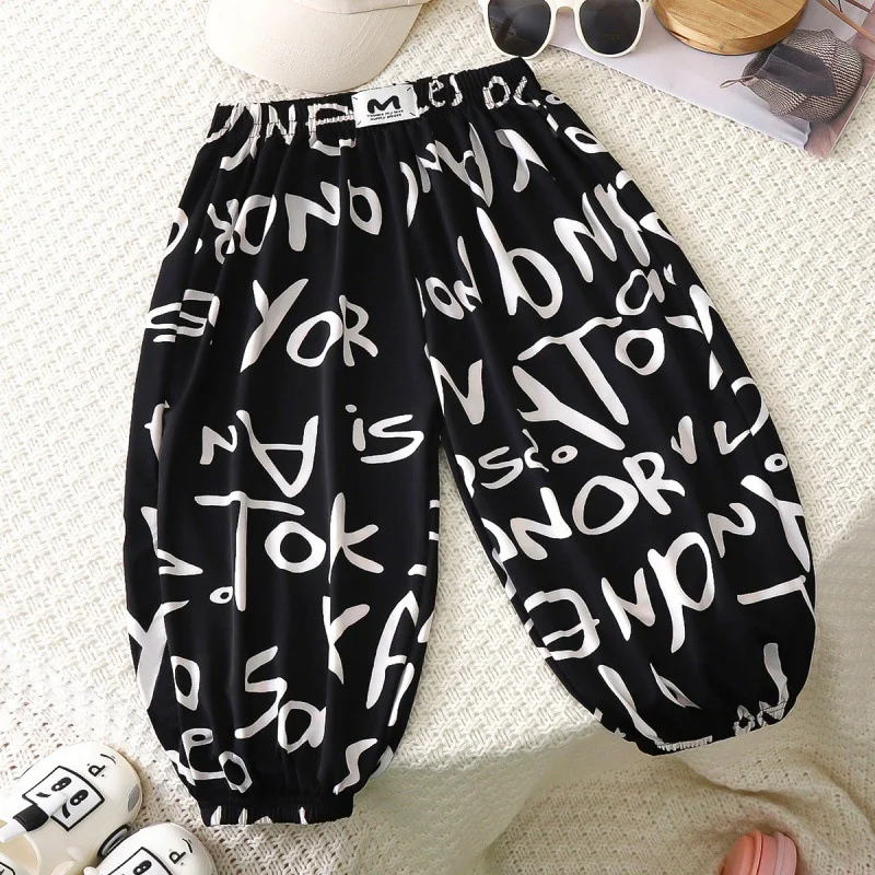 

Kids Summer Pants Baby Boys Loose Fit Trousers Girls Ventilation Pants 1-9 Years Old Children Elastic Waist Casual Sport Pants