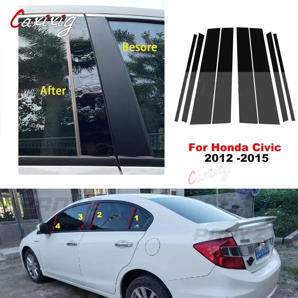 8Pcs Car Door Window Pillar Posts Trim Cover for Honda Civic 10th 2012 2013 2014 2015 BC Column Sticker Accessories