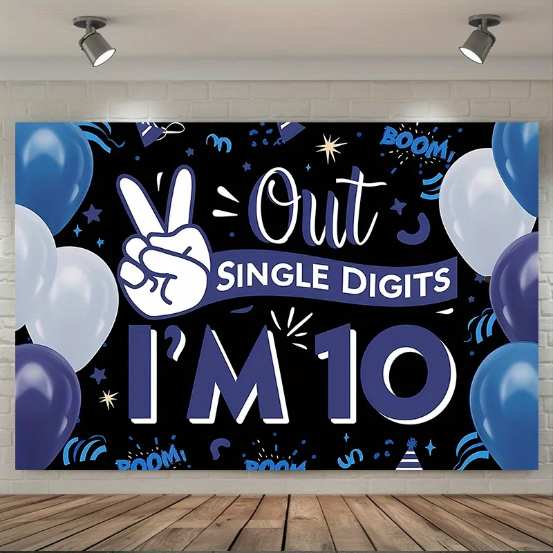 1 Stück 2D-Banner mit flachem Hintergrund für die 10. Geburtstagsfeier, perfekt für Foto-Requisiten und Partyzubehör, keine Strom erforderlich – zs