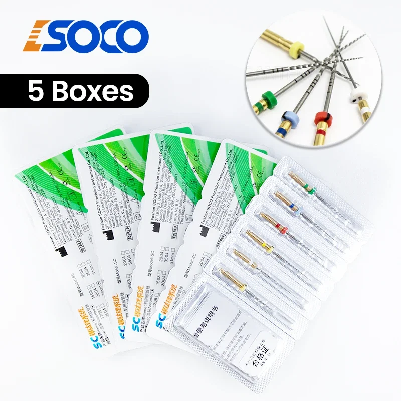 SOCO 5 Boxs Bendable Rotary Instruments for Root Canal Preparation, Premium Nickel Titanium for Advanced Anti-Fatigue Property