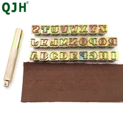 1set 26 Capital Letters Leather Stamping Tool, Metal Fancy Alphabet Stamp Print Kit, Ideal for Leather Art Craftwork Carving