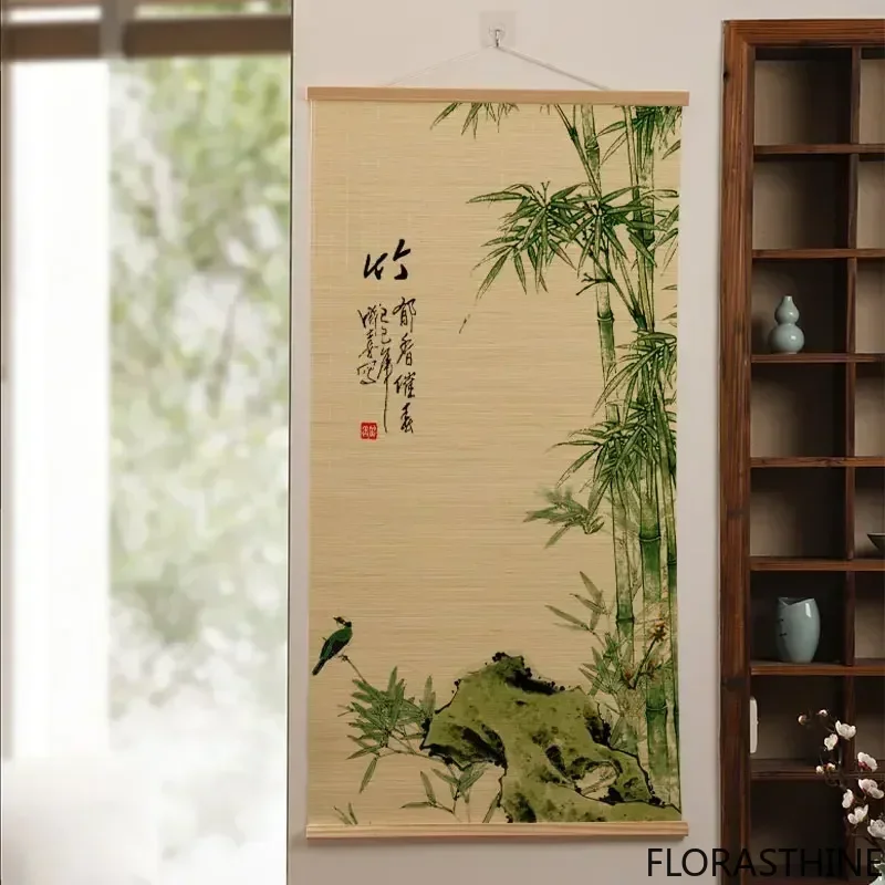 1pc Bamboo Roller Shutter Painting Decoration of Entrance Foyer Corridor Chinese Style Tea Room Hanging Paintings