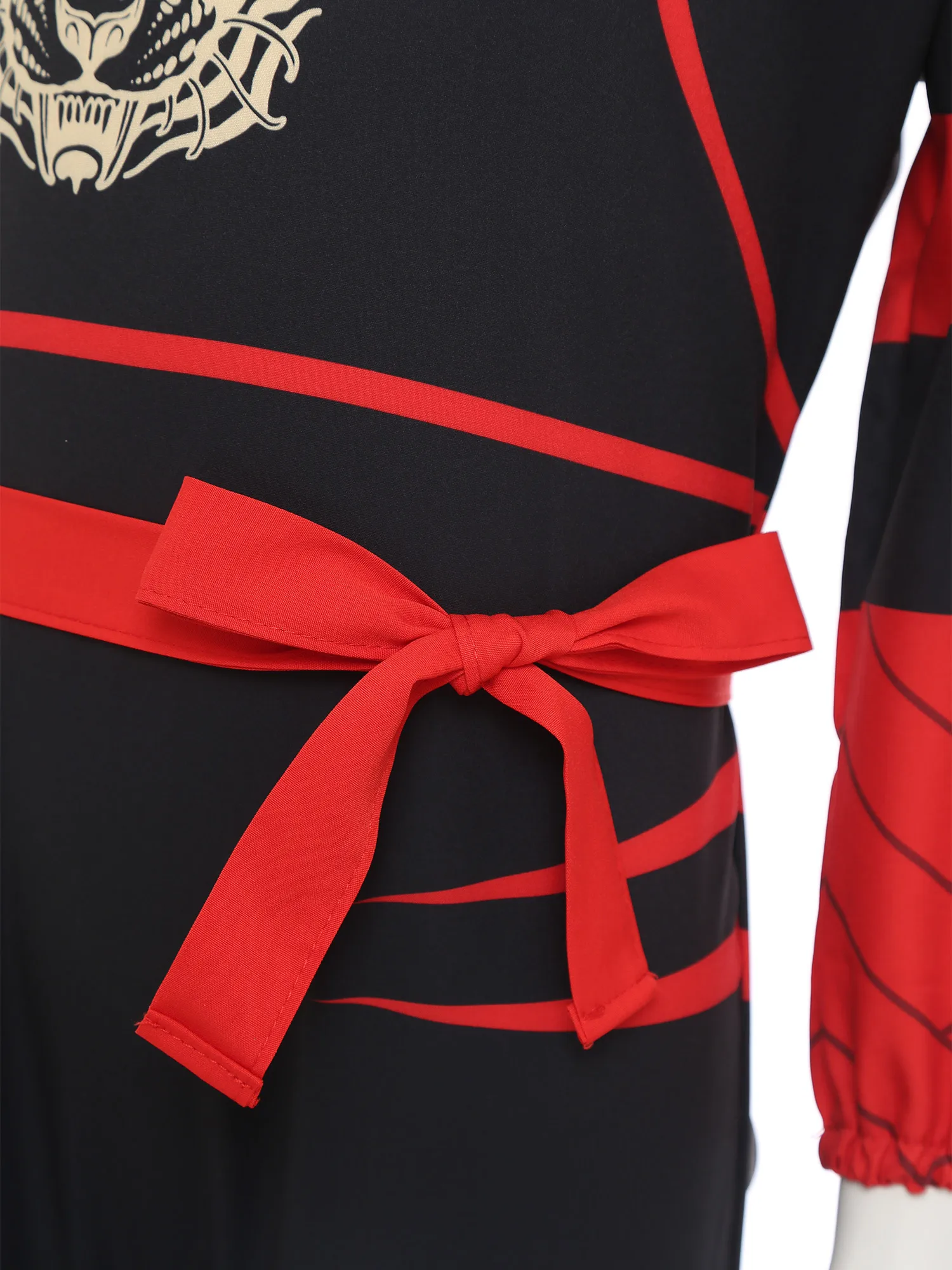 소년 소녀 닌자 인쇄 코스프레 의상 일치하는 머리 장식 허리 벨트와 닌자 칼 장난감이있는 보이지 않는 지퍼 점프 슈트