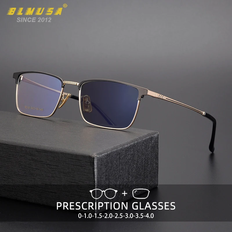 

BLMUSA Luxury Square Reading Glasses for Men Anti Blue Light Myopia Hyperopia Eyeglass Photochromic Prescription Optical Glasses