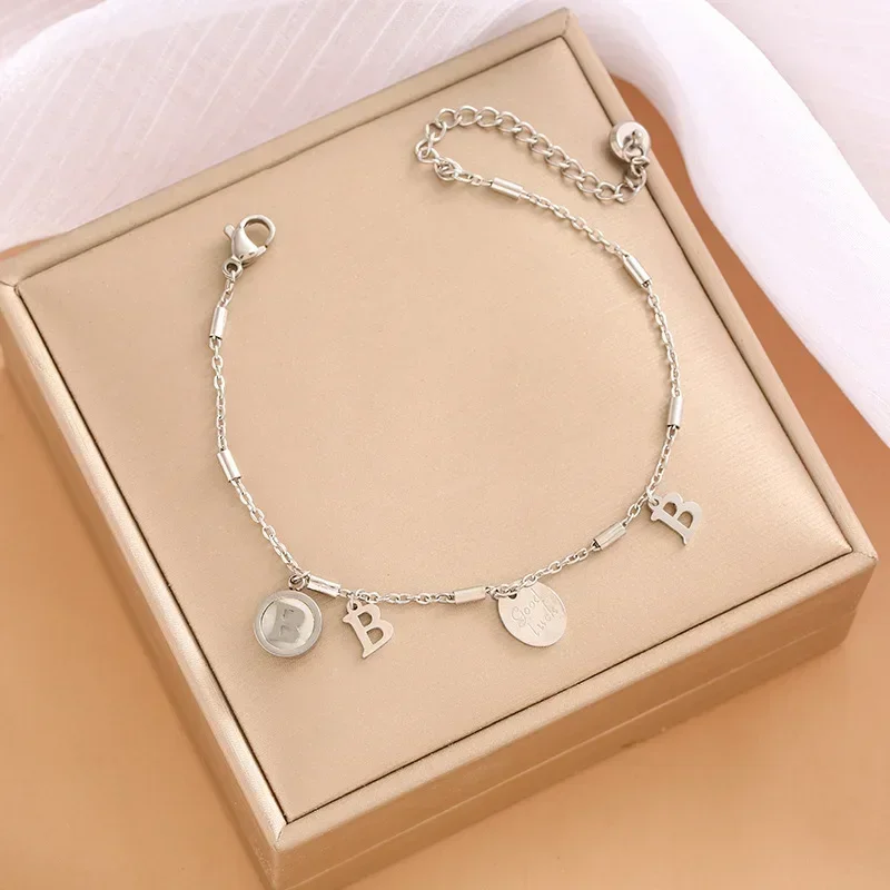 2025 2025newDouble-layer elegant girls' bracelet with B letter hollowed-out accessories and personalized color-preserving chain