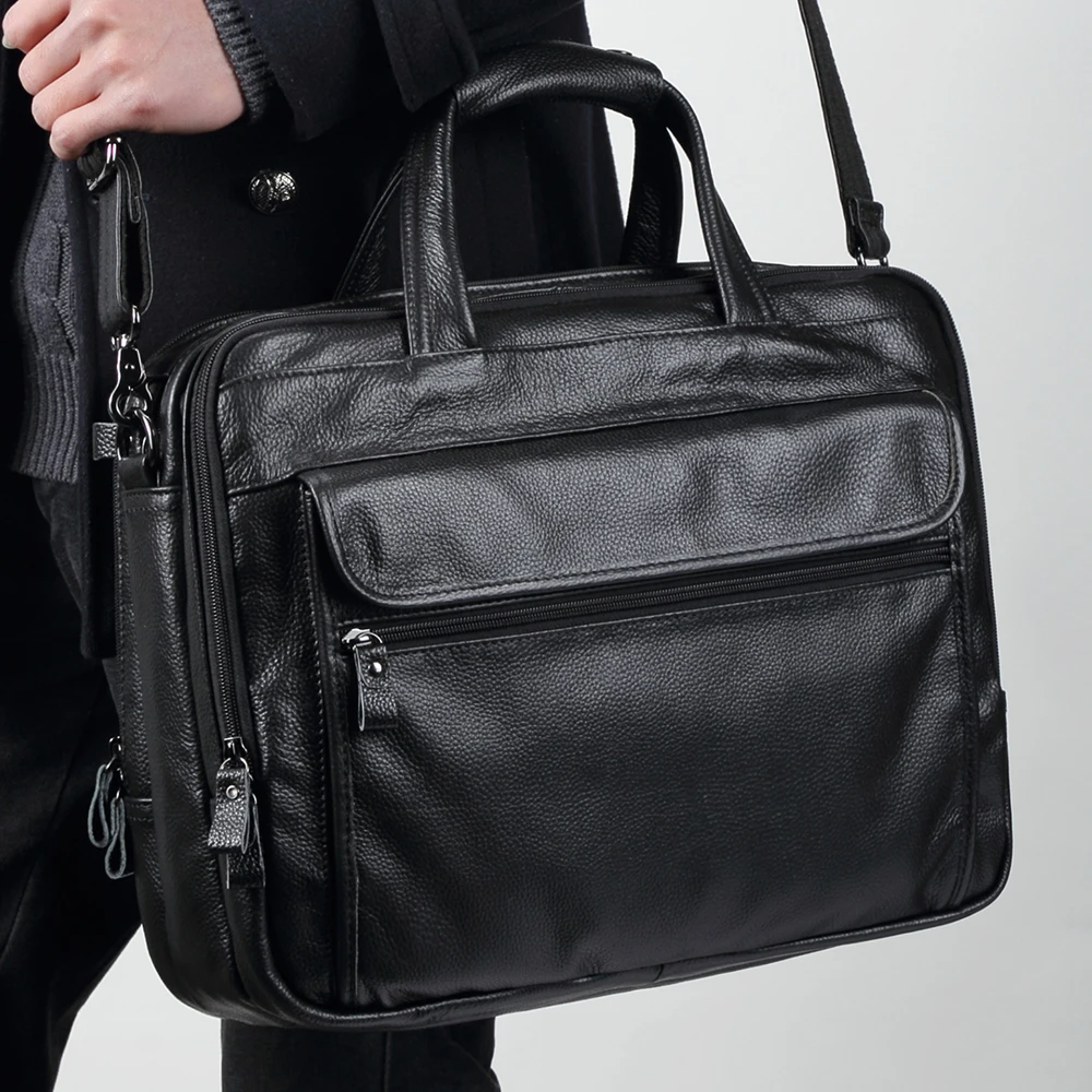 Étui à bombe en cuir véritable pour hommes sac à main d'affaires rétro étui d'ordinateur mode européenne et américaine 15.6"