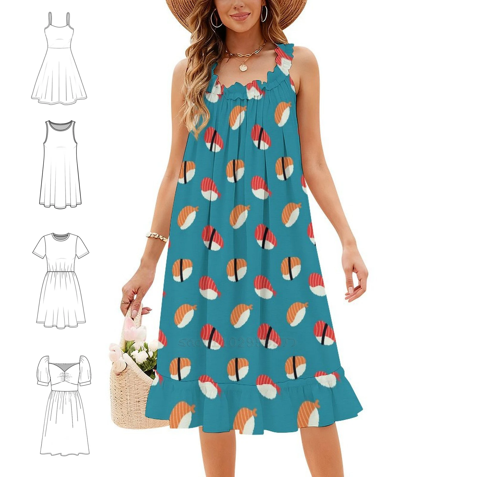 Nigiri Pattern Women's Elegant Party Dress A-Line Dress With Short/Long/Sleeveless Options Sushi Nigiri Onigiri Uramaki Tamago