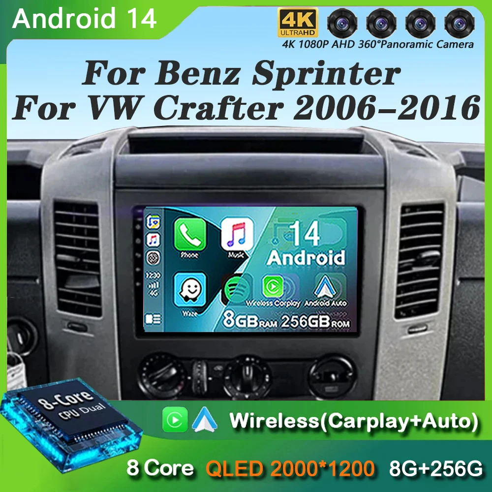 

9 "Android 14 для Mercedes Benz Sprinter Для VW Crafter 2006- 2016 автомобильное радио Android CarPlay 4G WIFI GPS-навигация No 2din DSP