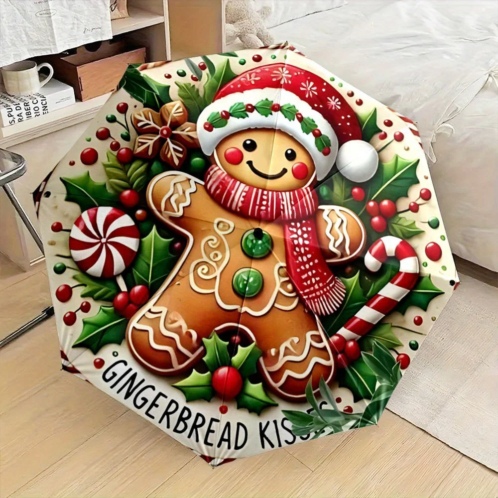 

Автоматический складной зонт с дизайном «Пряничный человечек» для мужчин – компактный портативный рождественский зонт, красно-зеленый, праздничный