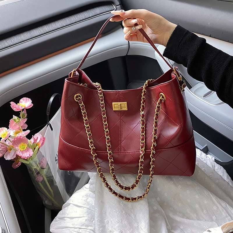 

High Quality PU Leather Women Handbag Large Designer Top Handle Bag Capacity Chain Shoulder Bag Female Elegant Cross Body Bag