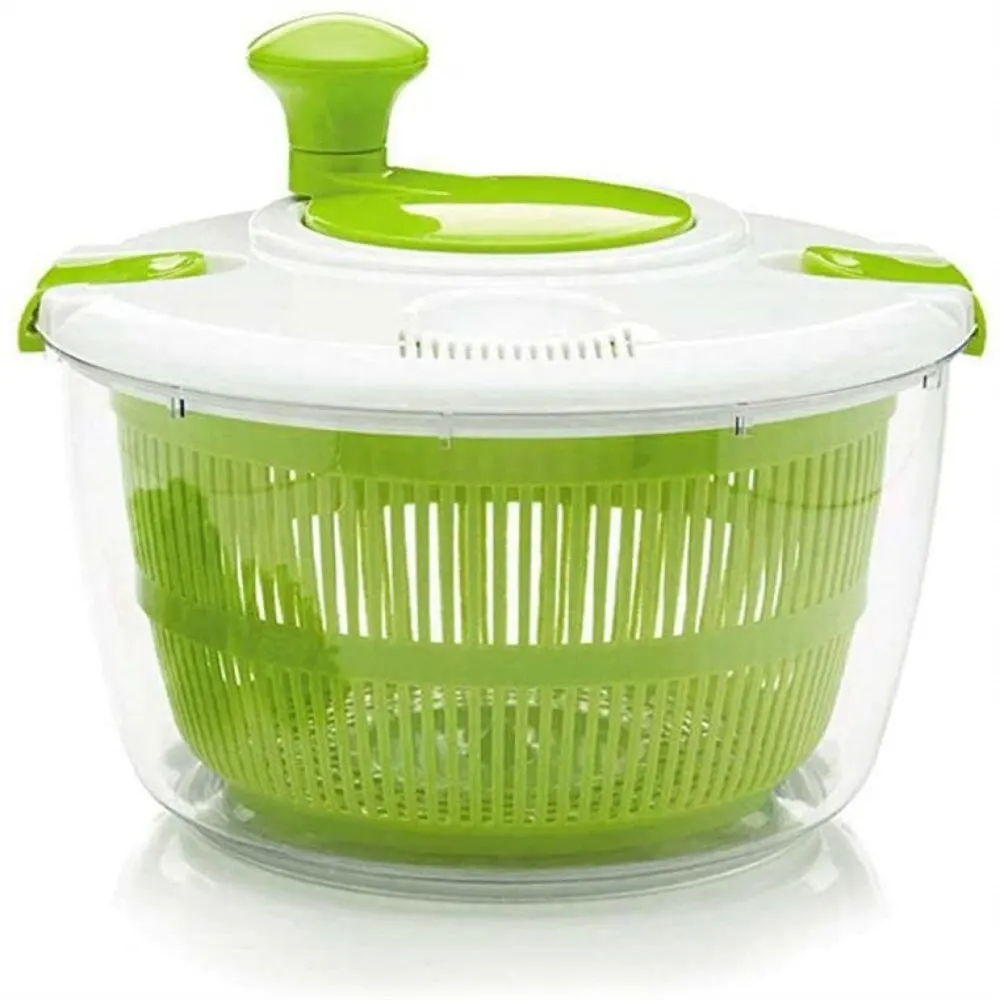 Efficient Vegetable Spinner with Rotating Inner Basket and Drain Holes Aligned for Optimal Water Flow During Cycles