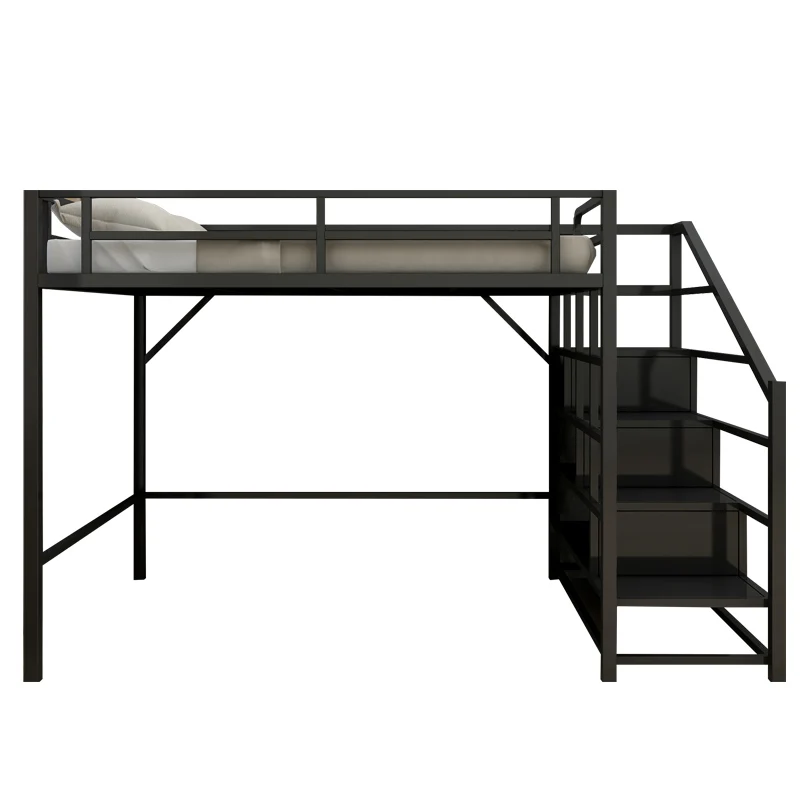 

Wrought iron elevated bed sheet upper layer adult children bunk bed loft duplex second floor space saving upper and lower bunk