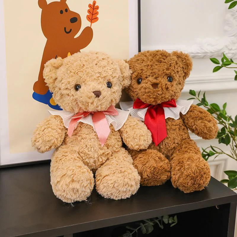 دمية دب تيدي لطيفة وناعمة مع طوق مزين بفيونكة، لعبة محشوة ناعمة للديكور المنزلي وهدية مثالية للفتيات