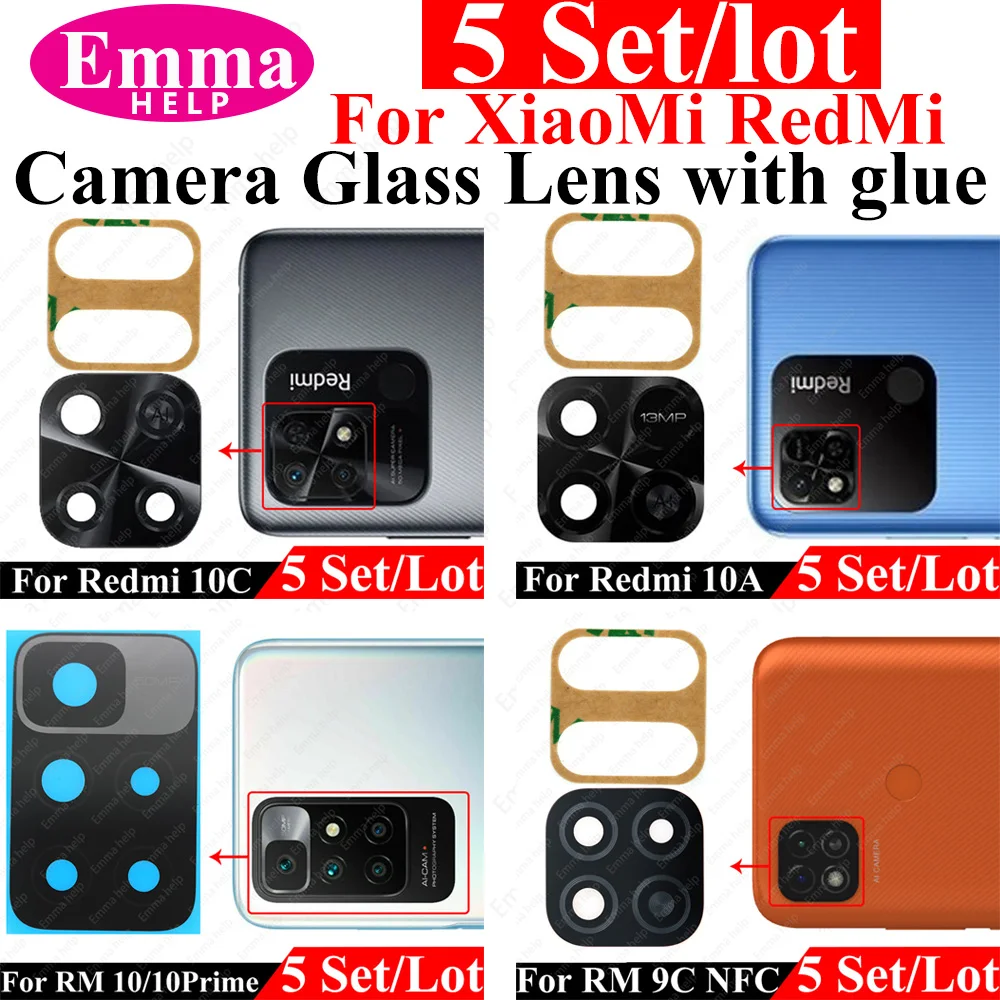 5Pcs Rear Camera Glass Lens with Adhesive Sticker For Xiaomi Redmi 10A 10C 9T 9C 9A 9 8A 7A 6A 6Pro Back Rear Phone Accessorie