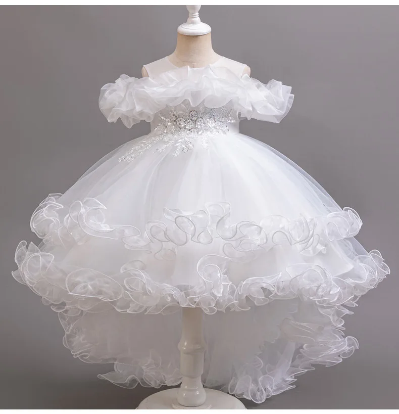 3-10 year old girl children's dragging dress new elegant girl performance puff skirt princess skirt flower children wedding girl