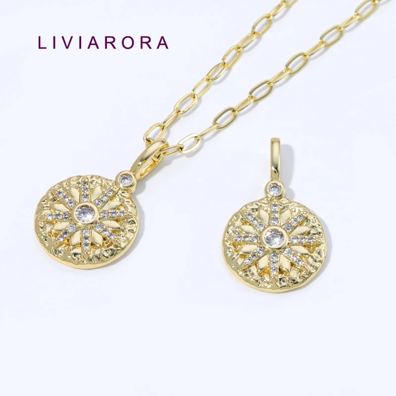 1/2Pcs 18K Gold Plated Brass Sunflower Starburst Pendant Inlaid Zircon Compass Charm For DIY Jewelry Making Accessories view 2