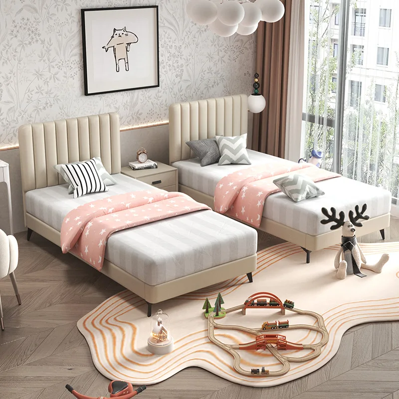 Splicing bed for children, second child, twin boys and girls, princess bed, separate bed, sleeping artifact, solid wood leather