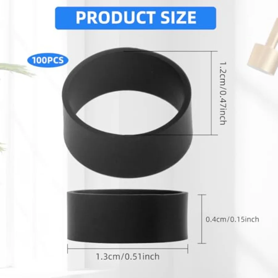 100 PCS Silicone Rubber Bands, 0.5 Inch Small Black Elastic Rubber Bands Strong Rubberbands, Heavy Duty Non-slip Silicone Band