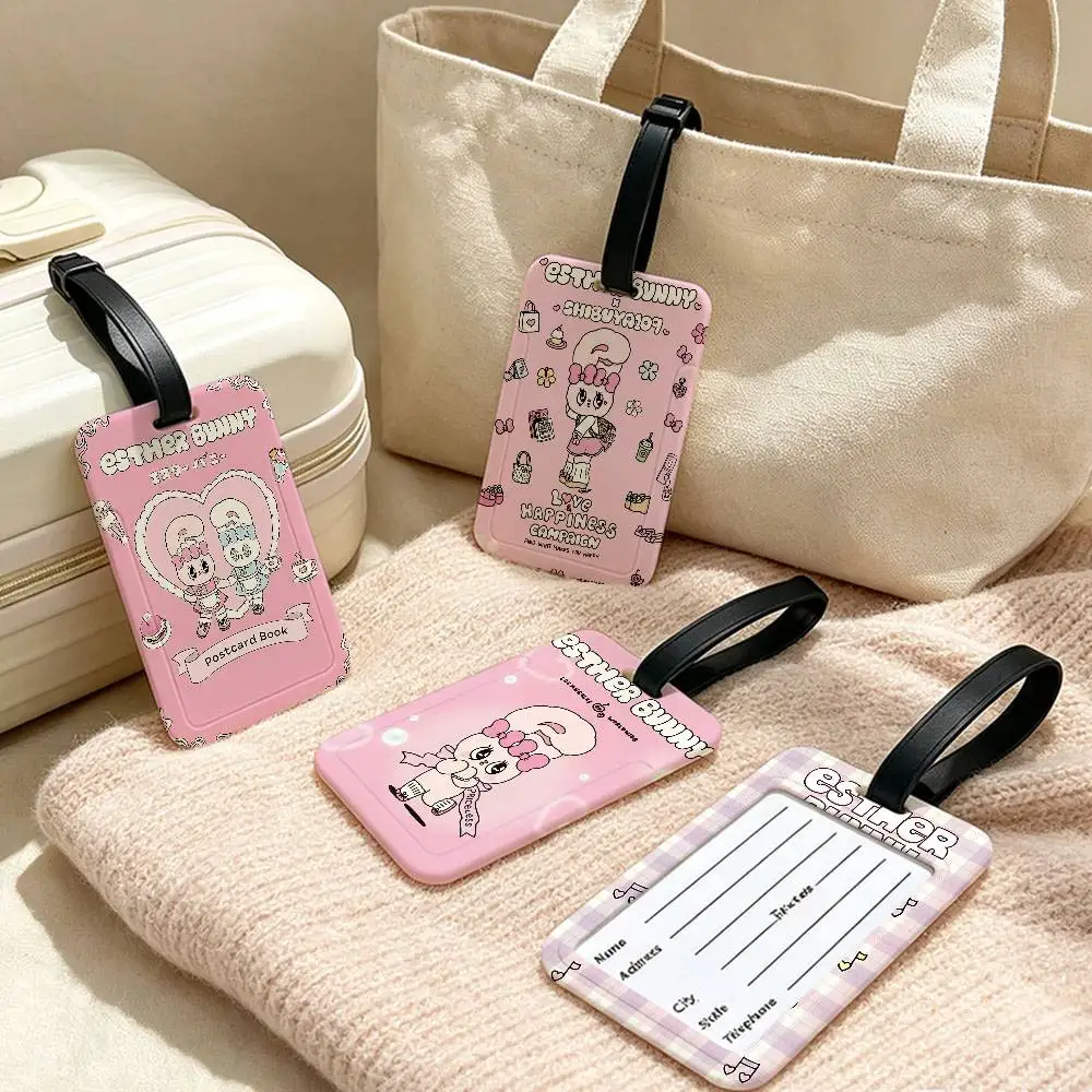 E-Esther Bunny Cartoon Anti lost Name Label PVC Luggage Tag Information Card Holder For Travelers Daily Outdoor Use