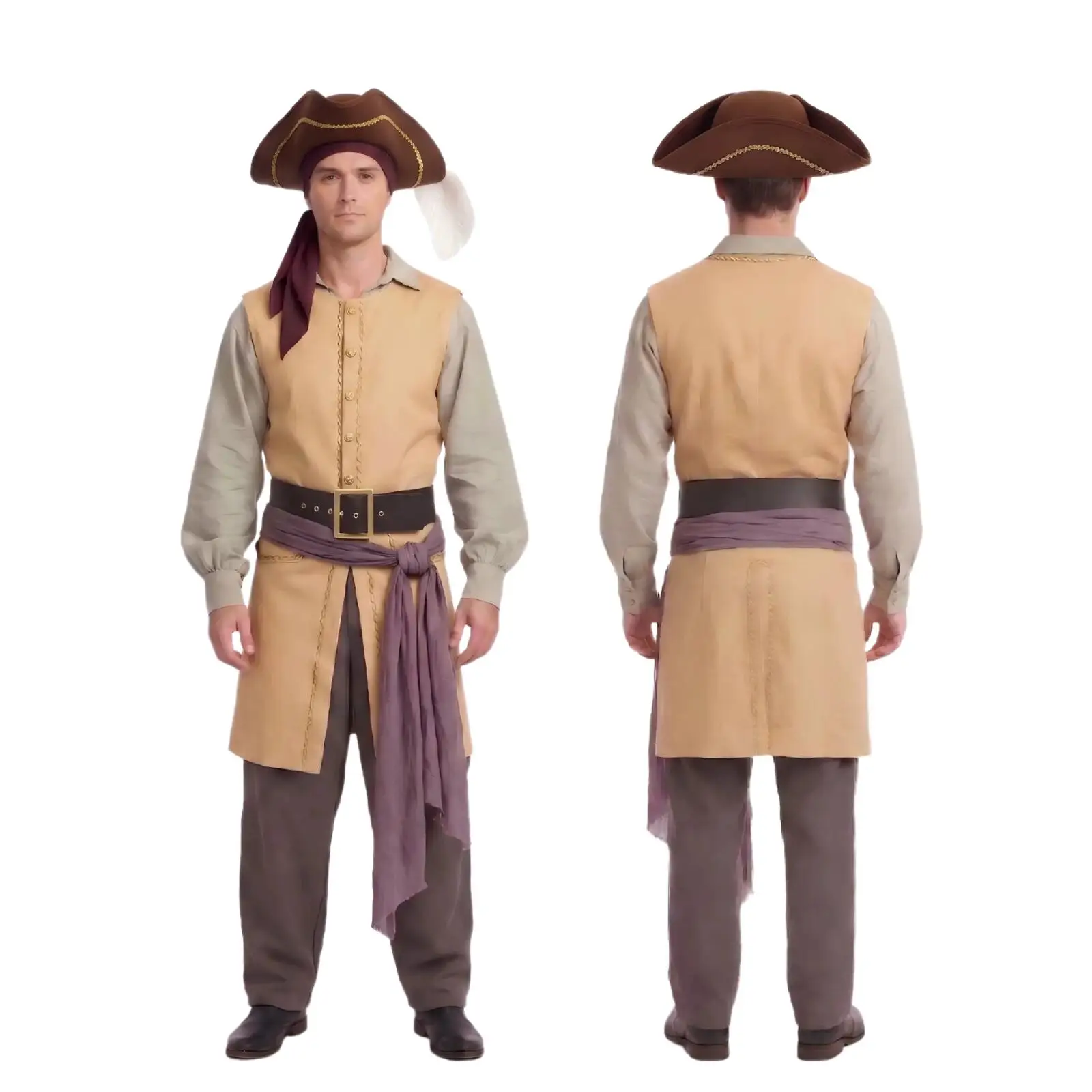 Kids & Adults Men Medieval Khaki Full Pirate Outfit With Hat Vintage Pirate Costume Carnival Cosplay Clothes