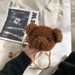 Bolso de un solo hombro de felpa de oso lindo para niños, bolsos de mensajero de dibujos animados para niñas pequeñas, monederos de monedas de peluche Kawaii, carteras para llaves