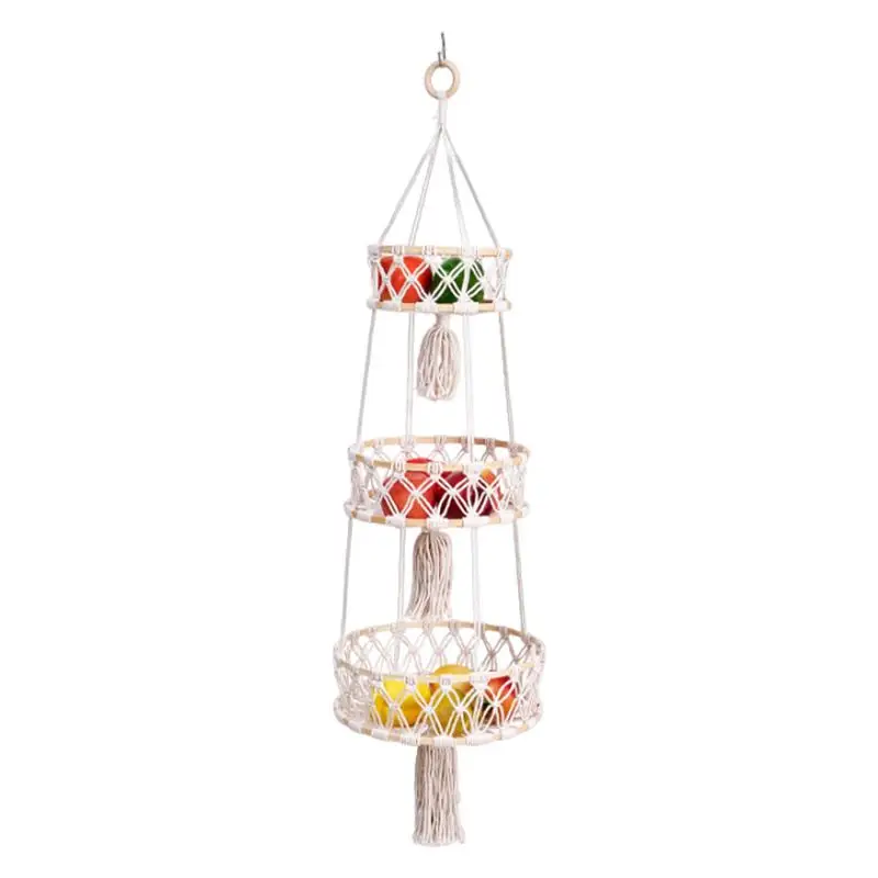 Wall Fruit Basket Produce And Vegetable 3 Tiered Storage Holder Cotton Plant Hanger Decor With Hook For Kitchen Food Storage