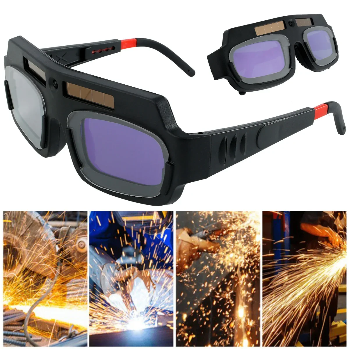 Imagem -03 - Lcd Óculos de Soldador com Sensores Sombra Ajustável Segurança Protetora Solar Powered Auto Escurecimento Welding Goggles