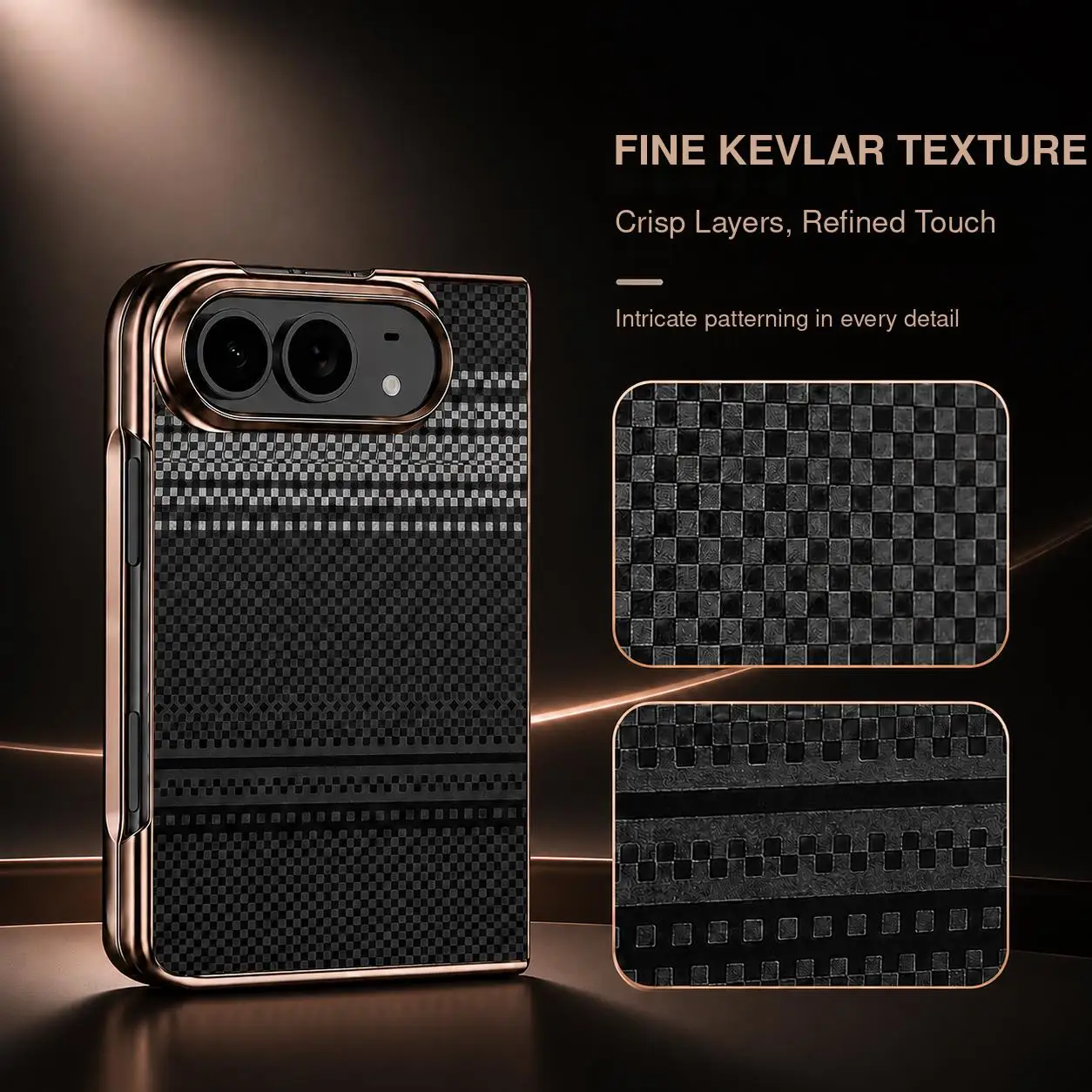 Stoßfestes Kevlar-Textur-Gehäuse für Apple iPhone Duo Wide, faltbar, mit integrierten Magneten, kabelloses Laden, inklusive Frontschale, Hüllen.