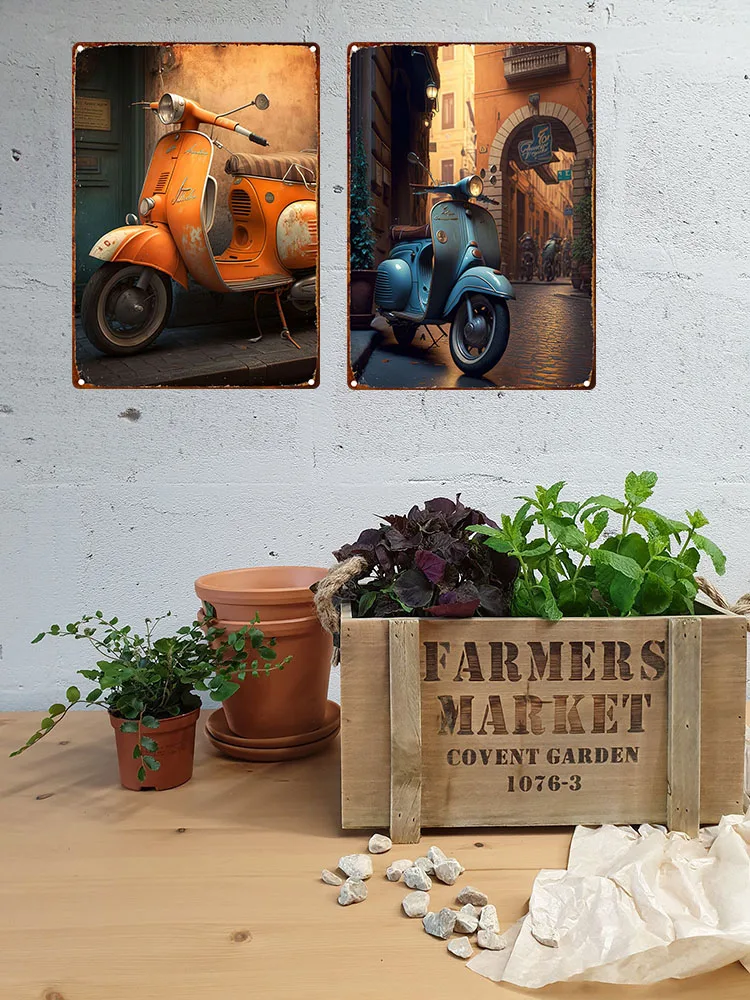 Vespa Retro Tin Sign Garage Metal Sign Plaque Metal Vintage Motorcycle Culb Room Decoration Wall Decor Shabby Chic Plate