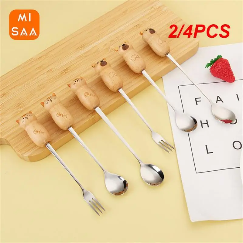 2/4PCS Spoon Fruit Fork Food Contact Hand-polishing Process Cartoon Durable Kitchen Gadgets Cute Spoon Fork