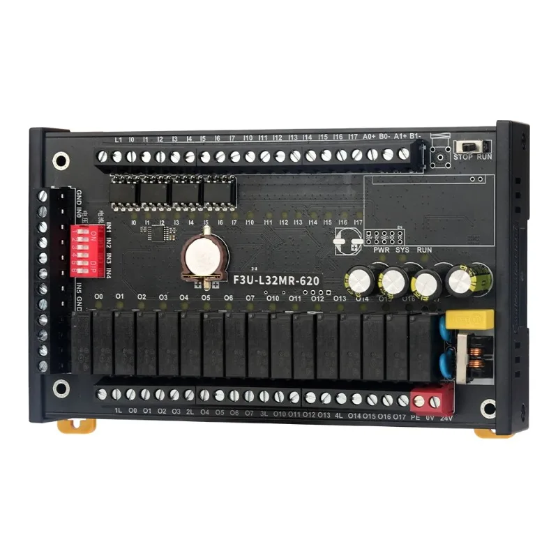 AMSAMOTION Programmable Controller Industrial Control Board 16DI 16DO 6AI 2AO Relay Transistor Compatible with Mitsubishi FX3U