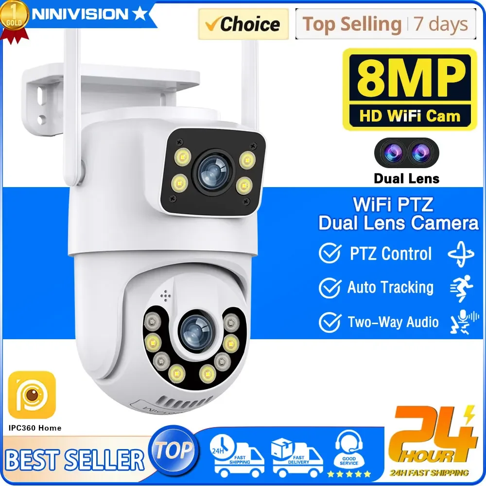 

8MP 4K WIFI IP Camera Dual Lens PTZ Surveillance Camera Outdoor Waterproof Security Portection IR Color Night Vision Smart Home