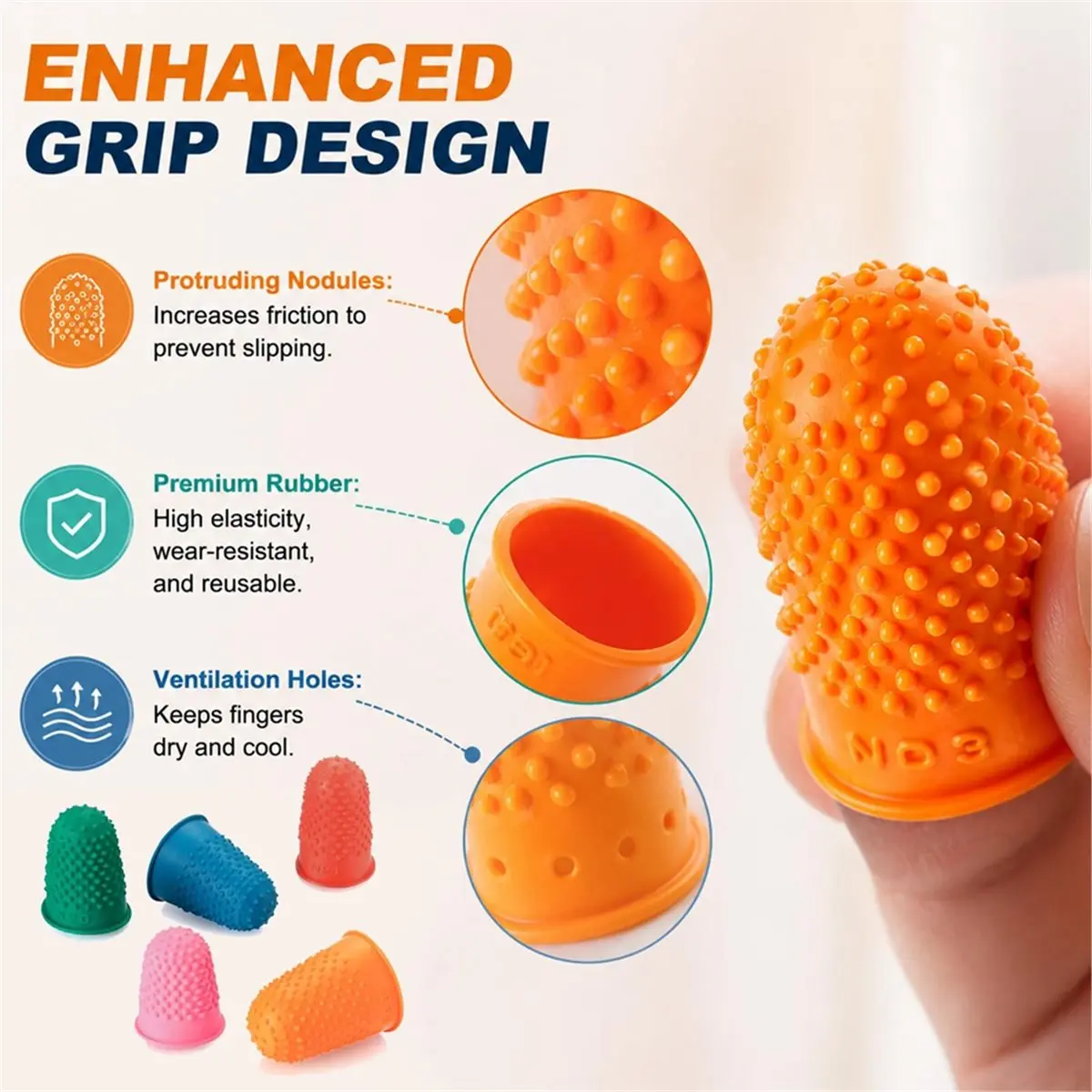 Workshop Gear Reusable Finger Protectors,Rubber Thimbles for Finger Tips Protection,5 Colors and 5 Sizes Flexible Fingers Thimbl
