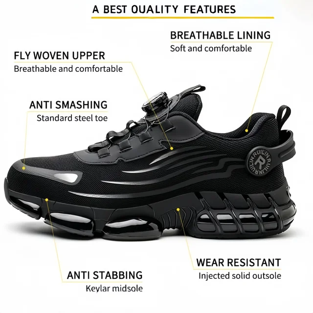 Indestructible Steel Toe Work Shoes for Men Women Rotating Button Safety Shoes Lightweight Construction Work Safety Shoes 4